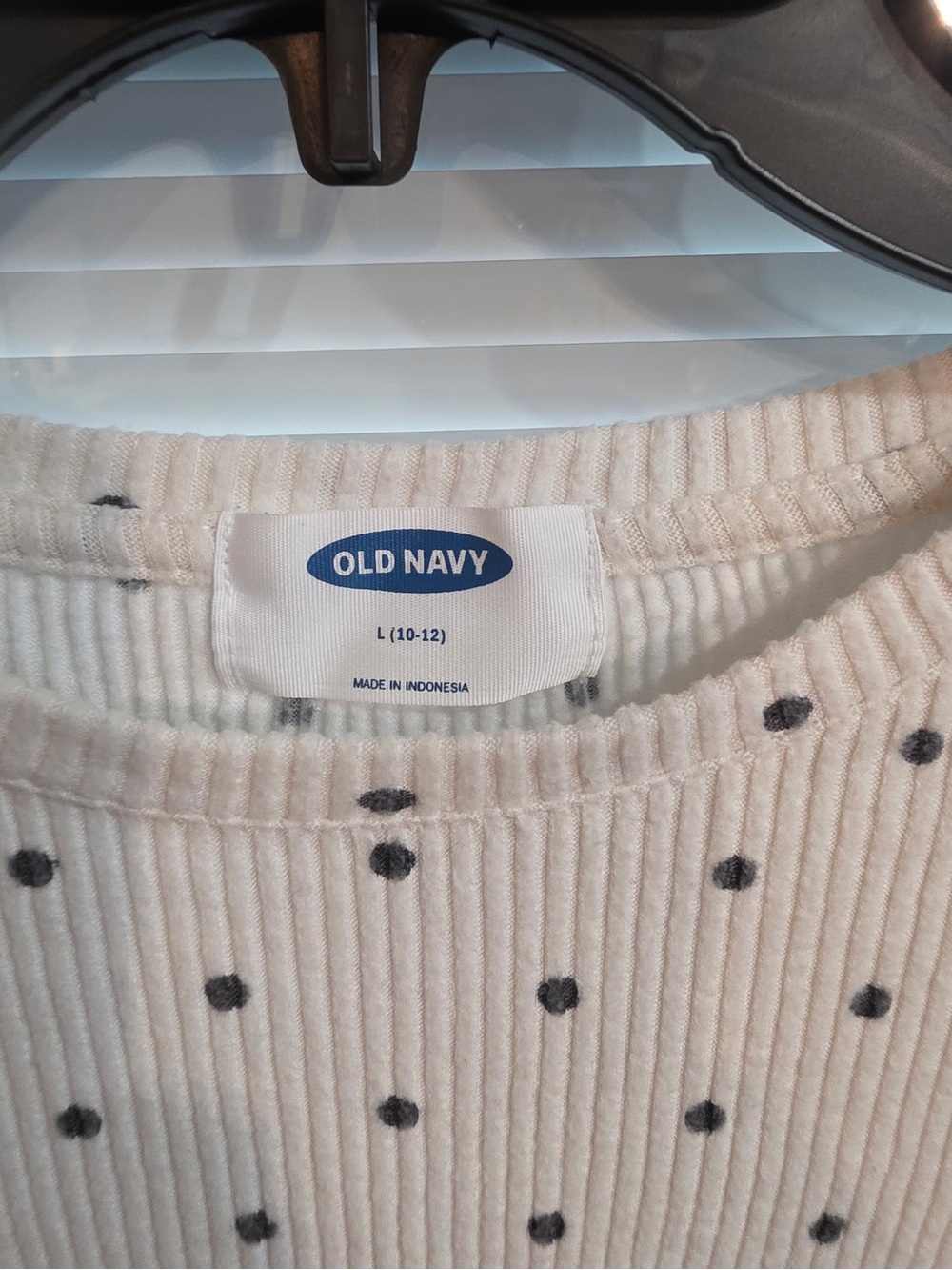 Old Navy Cream Ribbed Polka Dot Pullover - Black Dots - Picture 2 of 3